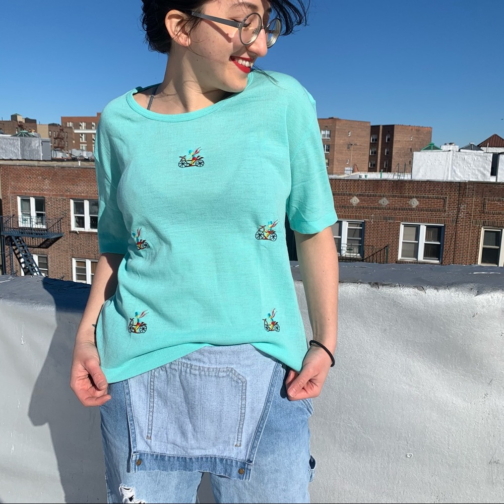 Vintage Helen Sue Turquoise Shirt with Embroidery